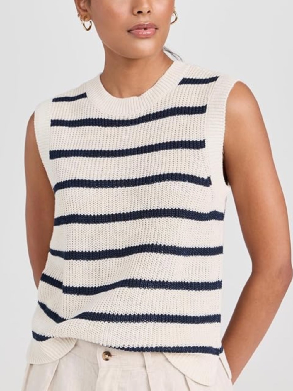 Faherty Miramar Linen Montauk Stripe Sweater Tank Size L Coastal Lightweight Top